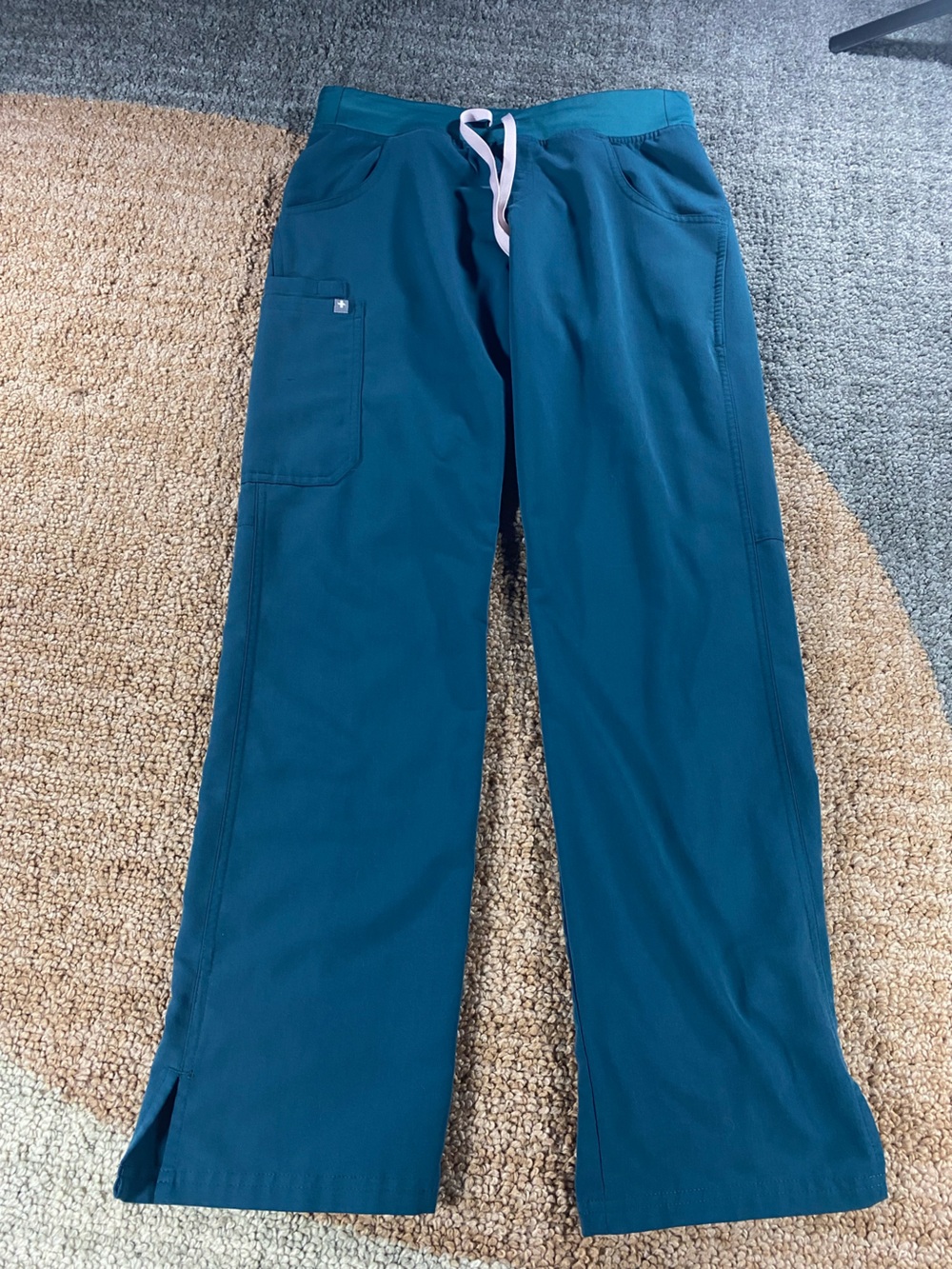 Figs Kade Cargo Scrub Pants - Caribbean Blue Small Pocket Drawstring